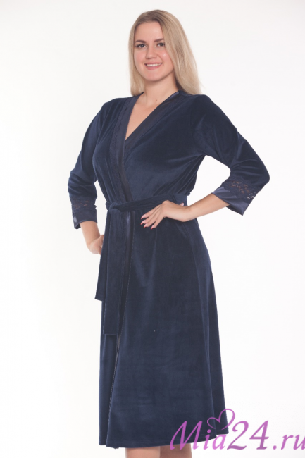 Халат велюровый женский Весталия 3774 синий Халат велюровый женский Весталия 3774 синий