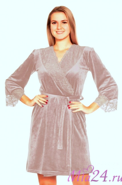 Халат велюровый женский Весталия 3732 пудровый