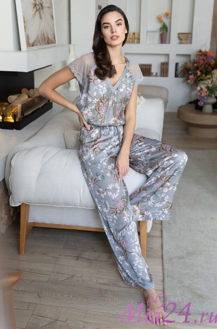Комплект домашний женский из шелка с вискозой Mia-Amore "Amely" 5046 серый 