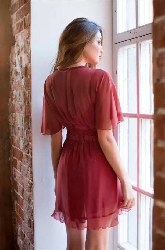 Халат женский из шифона Mia-Mia "Venera" 17303 бордовый