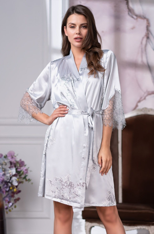 Халат шелковый с кружевом Mia Amore "Kelly" 3573 серый