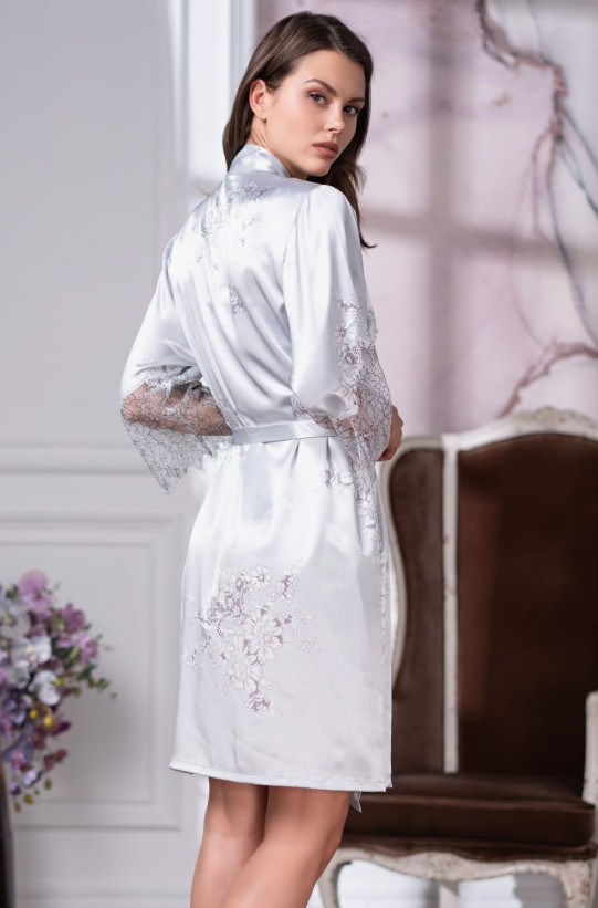 Халат шелковый с кружевом Mia Amore "Kelly" 3573 серый