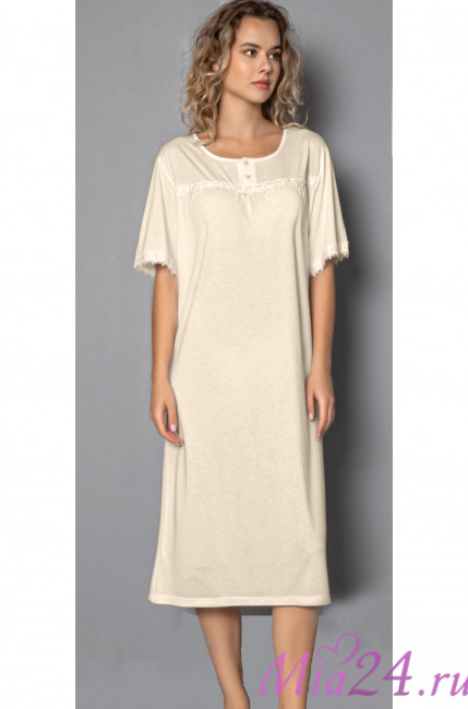 Сорочка женская из бамбука с вискозой с коротким рукавом "Reina" 21109 кремовый Сорочка женская из бамбука с вискозой с коротким рукавом "Reina" 21109 кремовый