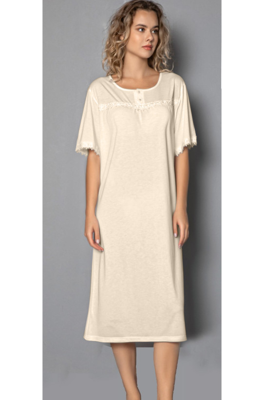 Сорочка женская из бамбука с вискозой с коротким рукавом  "Reina" 21109 кремовый