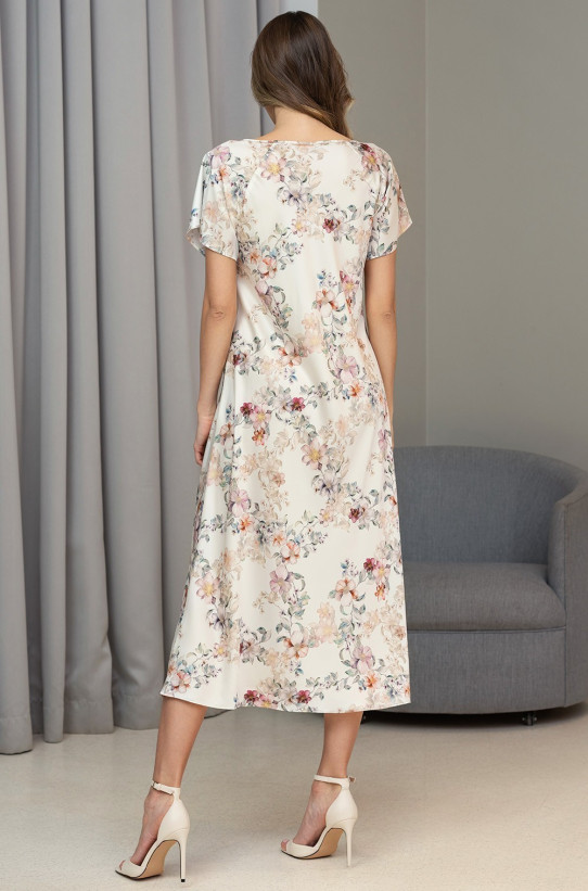 Сорочка длинная женская Eden 5177 'Mia-Amore' - молочная, шелковая, с кружевом 