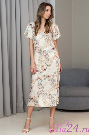 Сорочка длинная женская Eden 5177 'Mia-Amore' - молочная, шелковая, с кружевом Сорочка длинная женская Eden 5177 'Mia-Amore' - молочная, шелковая, с кружевом