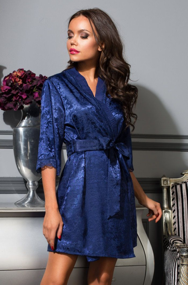 Халат женский короткий из жаккарда Mia-Mia "Anabel" 17113 синий