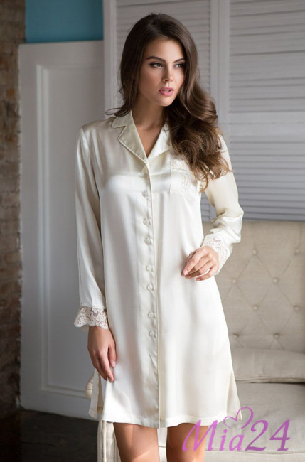 Халат женский шелковый на пуговицах Mia-Mia "Kristy" 15114 шампань