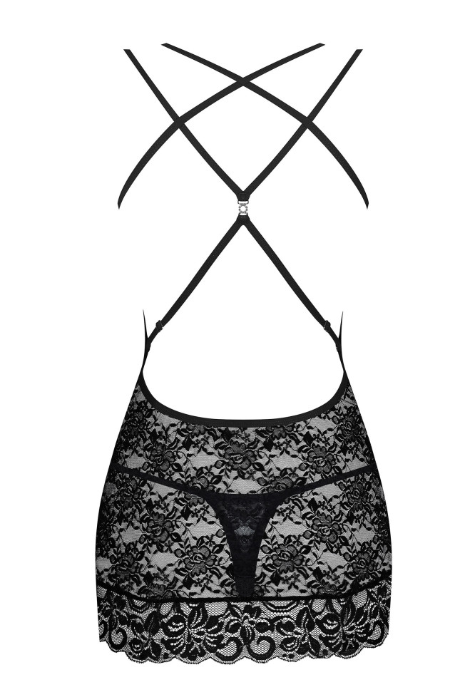 Кружевная сорочка с трусиками Obsessive Os_860 черный