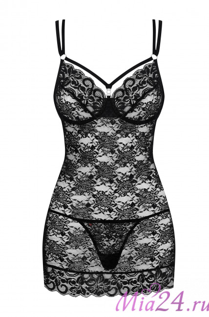 Кружевная сорочка с трусиками Obsessive Os_860 черный Кружевная сорочка с трусиками Obsessive Os_860 черный