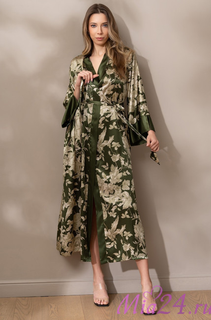 Халат женский длинный шелковый Mia-Amore "Vittoria" 5159 темный хаки Халат женский длинный шелковый Mia-Amore "Vittoria" 5159 темный хаки