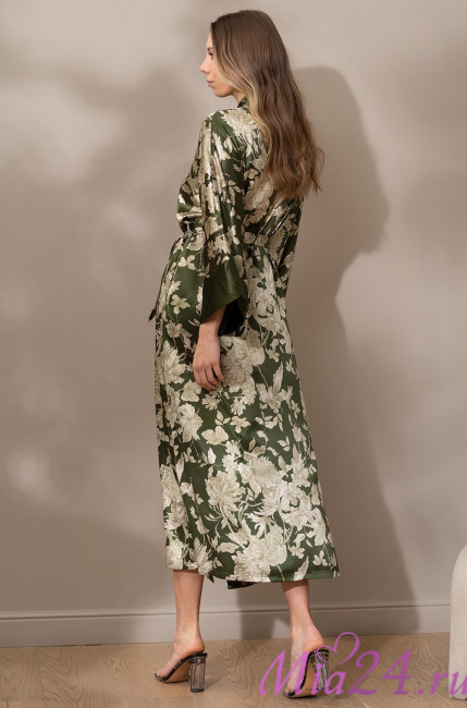 Халат женский длинный шелковый Mia-Amore "Vittoria" 5159 темный хаки Халат женский длинный шелковый Mia-Amore "Vittoria" 5159 темный хаки