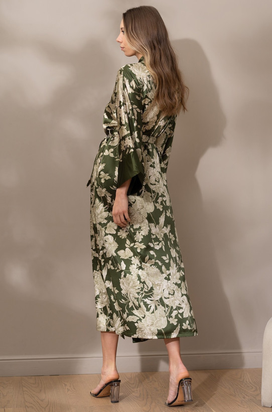 Халат женский длинный шелковый Mia-Amore "Vittoria" 5159 темный хаки