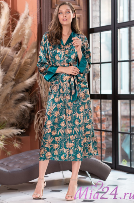 Халат шелковый женский длинный Mia-Amore "Emerald" 3789