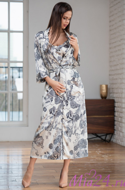 Халат длинный шелковый Mia-Amore "Letual" 3439 молочный Халат длинный шелковый Mia-Amore "Letual" 3439 молочный