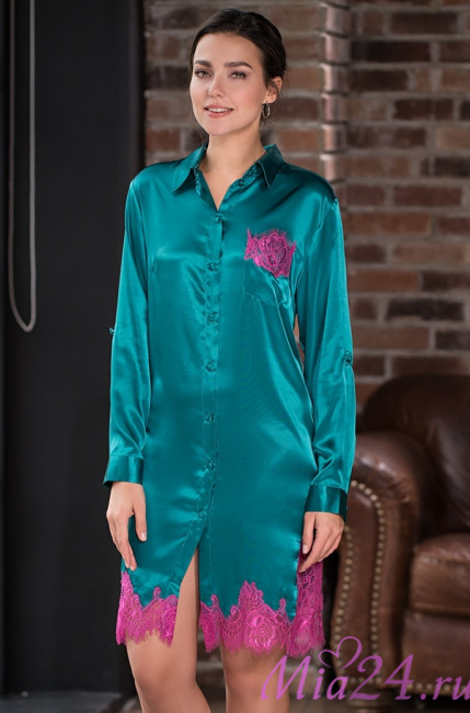 Халат женский шелковый на пуговицах Mia-Amore "Bella" 3377 изумруд Халат женский шелковый на пуговицах Mia-Amore "Bella" 3377 изумруд