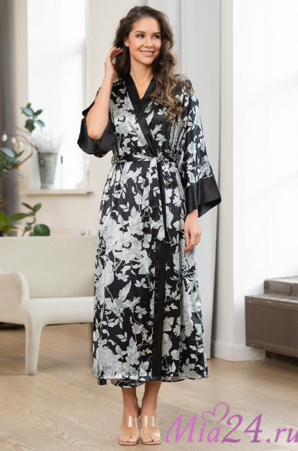 Халат женский длинный шелковый Mia-Amore "Vittoria" 5159 черный