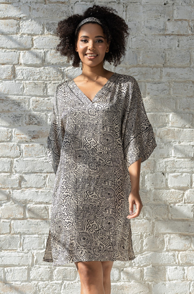 Туника женская Runa 3995 'Mia-Amore' - свободная, с карманами и поясом, из принтованного шелка