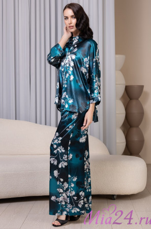 Комплект женский Eliana 4925 'Mia-Amore' - рубашка и брюки, шелковый, цветочный принт 