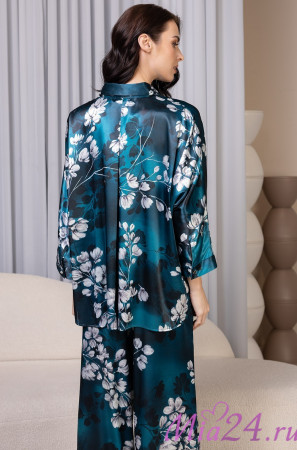 Комплект женский Eliana 4925 'Mia-Amore' - рубашка и брюки, шелковый, цветочный принт 