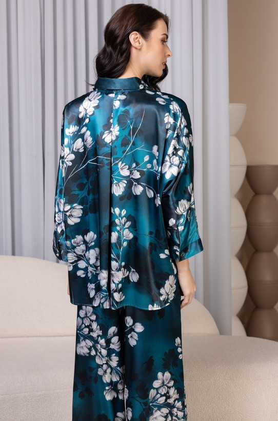 Комплект женский Eliana 4925 'Mia-Amore' - рубашка и брюки, шелковый, цветочный принт 