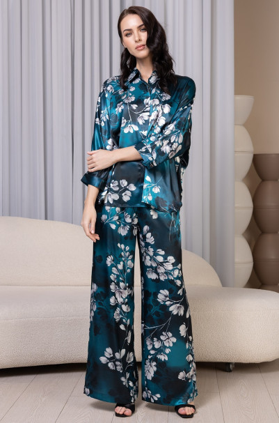 Комплект женский Eliana 4925 'Mia-Amore' - рубашка и брюки, шелковый, цветочный принт 