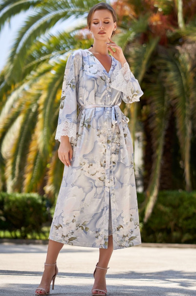 Халат шелковый длинный на пуговицах Mia-Amore "Novella" 3609