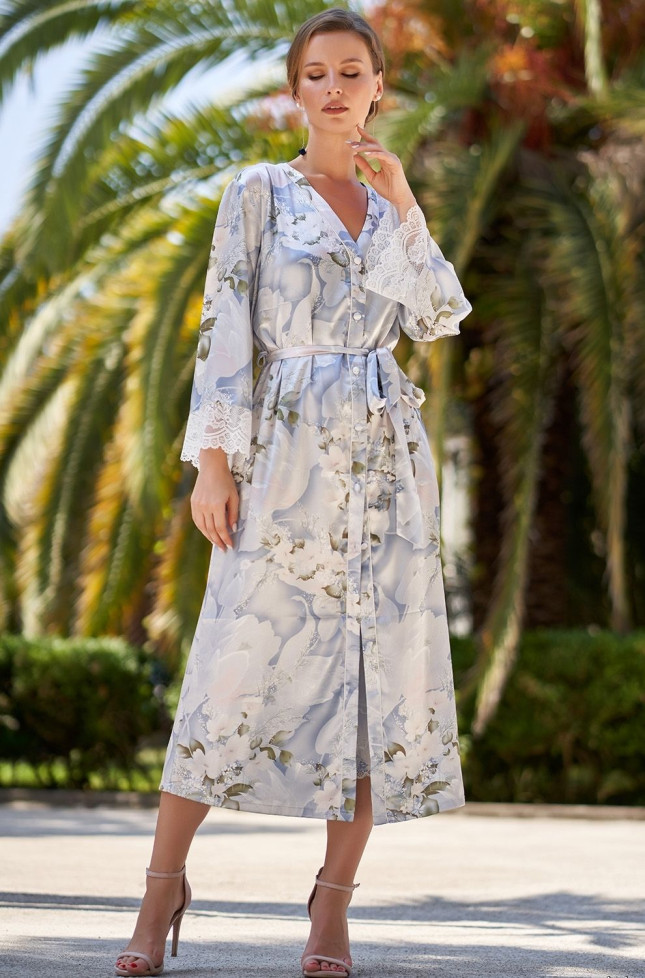 Халат шелковый длинный на пуговицах Mia-Amore "Novella" 3609