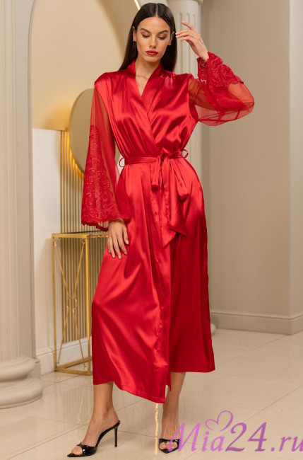 Халат длинный женский шелковый Mia-Amore "Marjory"  3969 красный