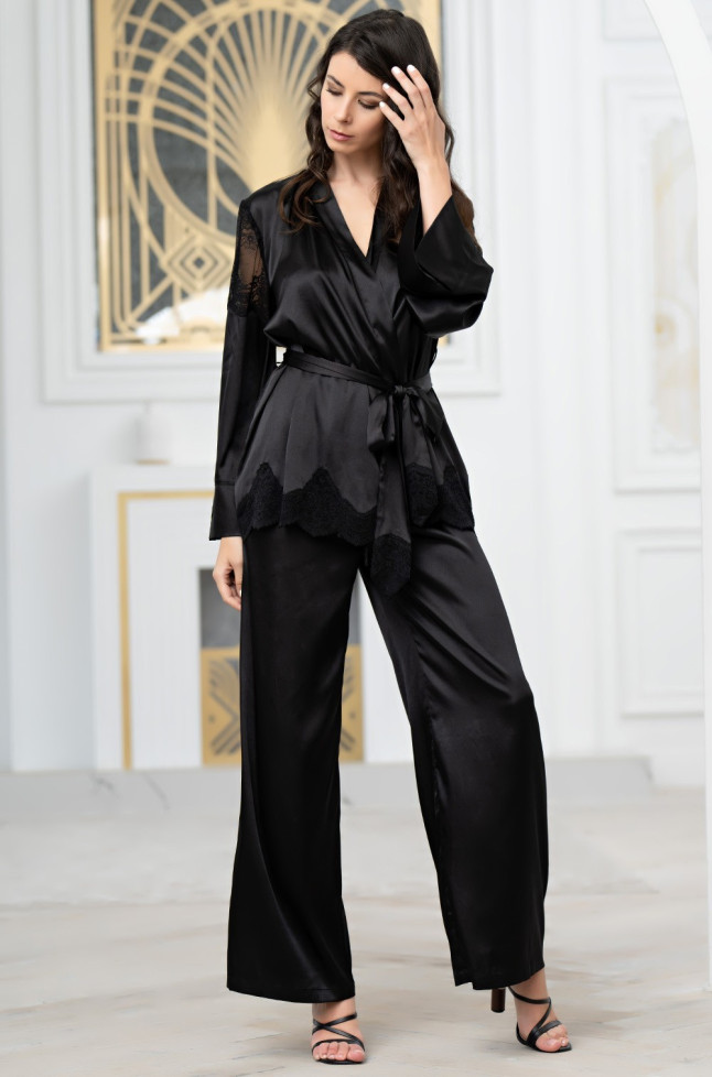 Комплект-тройка женский Aurelia 3896 'Mia-Amore' - шелковый, с жакетом, брюками и бралетт, черный