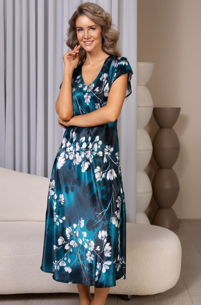 Сорочка длинная женская Eliana 4927 'Mia-Amore' - с коротким рукавом, цветочный принт, шелковая