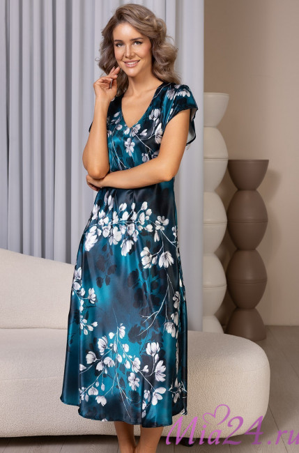 Сорочка длинная женская Eliana 4927 'Mia-Amore' - с коротким рукавом, цветочный принт, шелковая Сорочка длинная женская Eliana 4927 'Mia-Amore' - с коротким рукавом, цветочный принт, шелковая