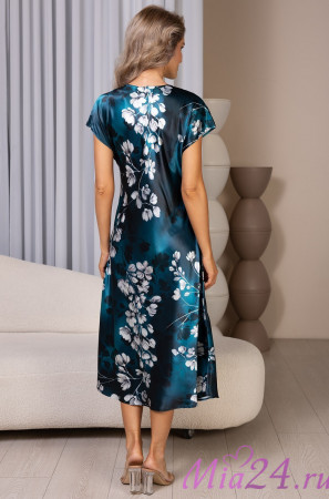 Сорочка длинная женская Eliana 4927 'Mia-Amore' - с коротким рукавом, цветочный принт, шелковая