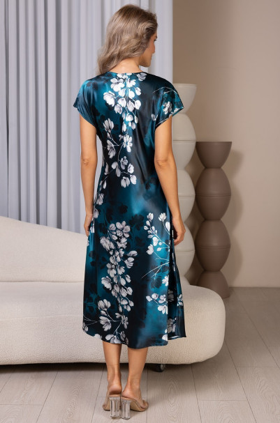 Сорочка длинная женская Eliana 4927 'Mia-Amore' - с коротким рукавом, цветочный принт, шелковая