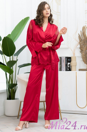 Комплект-тройка женский Aurelia 3896 'Mia-Amore' - шелковый, с жакетом, брюками и бралетт, красный Комплект-тройка женский Aurelia 3896 'Mia-Amore' - шелковый, с жакетом, брюками и бралетт, красный