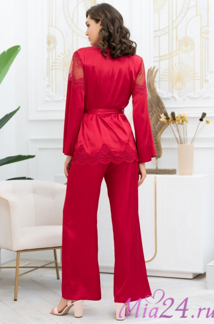 Комплект-тройка женский Aurelia 3896 'Mia-Amore' - шелковый, с жакетом, брюками и бралетт, красный Комплект-тройка женский Aurelia 3896 'Mia-Amore' - шелковый, с жакетом, брюками и бралетт, красный