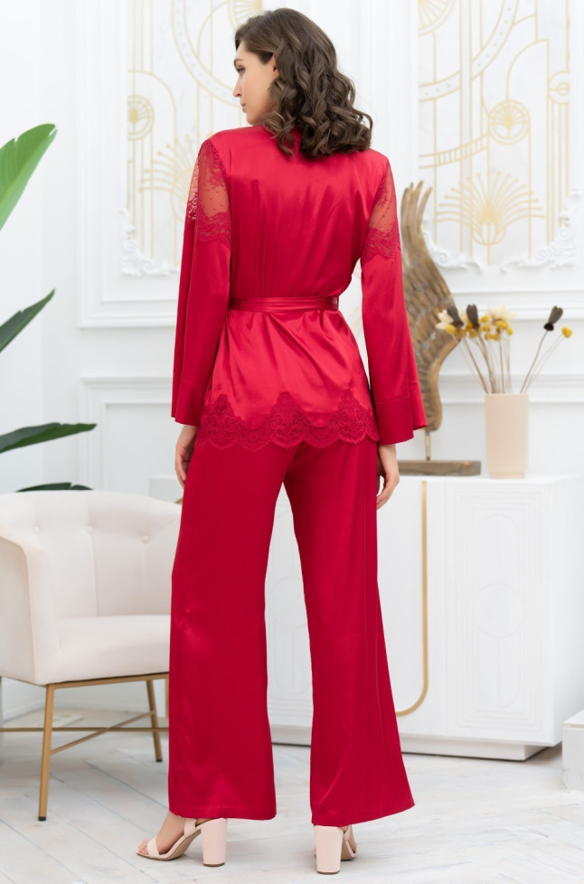 Комплект-тройка женский Aurelia 3896 'Mia-Amore' - шелковый, с жакетом, брюками и бралетт, красный