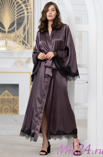Халат женский длинный шелковый Mia-Amore "Windsor" 3889 баклажан