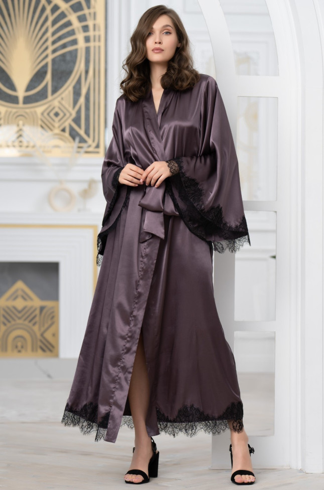 Халат женский длинный шелковый Mia-Amore "Windsor" 3889 баклажан