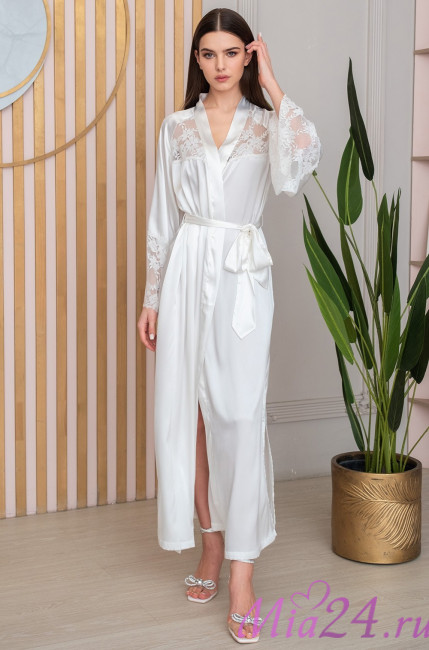 Халат женский длинный шелковый Mia-Amore "Adelina" 4179 белый 