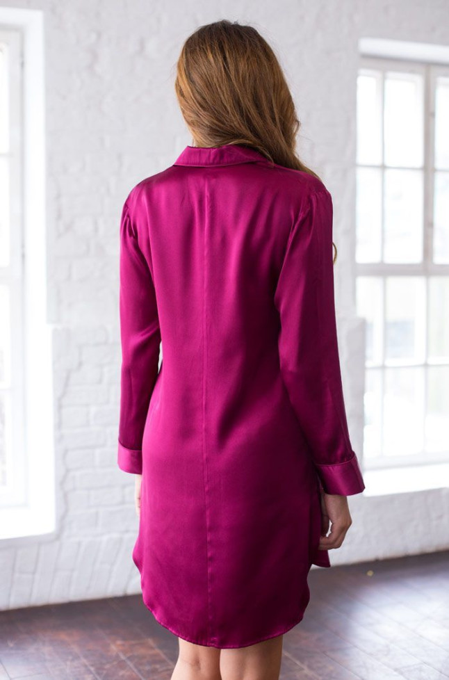 Халат женский шелковый на пуговицах Mia-Mia "Rosemary" 15146 вишневый