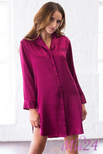 Халат женский шелковый на пуговицах Mia-Mia "Rosemary" 15146 вишневый Халат женский шелковый на пуговицах Mia-Mia "Rosemary" 15146 вишневый