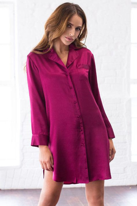 Халат женский шелковый на пуговицах Mia-Mia "Rosemary" 15146 вишневый