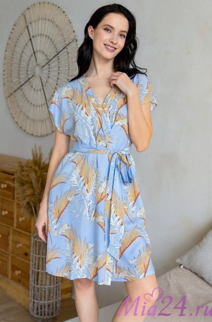 Халат запашной женский Palm Beach 1983 'Mia-Amore' - короткий, с карманами, из принтованной вискозы   