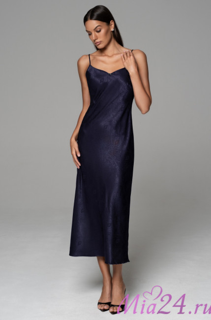 Сорочка длинная женская Anora 4804 'Mia-Amore' - на тонких бретелях, жаккард, цвет темно-синий