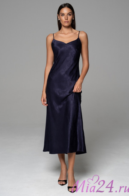 Сорочка длинная женская Anora 4804 'Mia-Amore' - на тонких бретелях, жаккард, цвет темно-синий