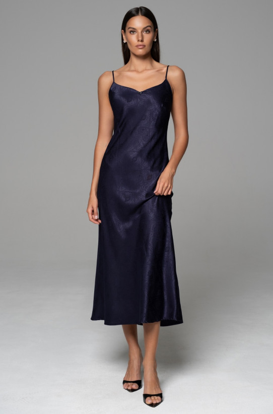 Сорочка длинная женская Anora 4804 'Mia-Amore' - на тонких бретелях, жаккард, цвет темно-синий