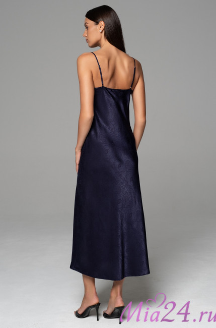 Сорочка длинная женская Anora 4804 'Mia-Amore' - на тонких бретелях, жаккард, цвет темно-синий