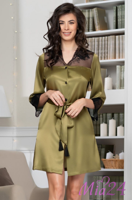 Халат шелковый на пуговицах Mia-Amore "Olivia" 3647 оливковый