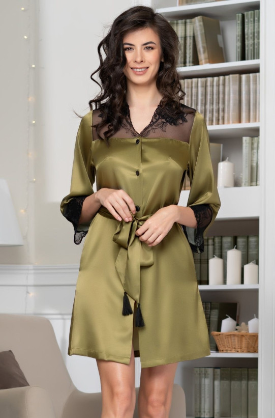 Халат шелковый на пуговицах Mia-Amore "Olivia" 3647 оливковый